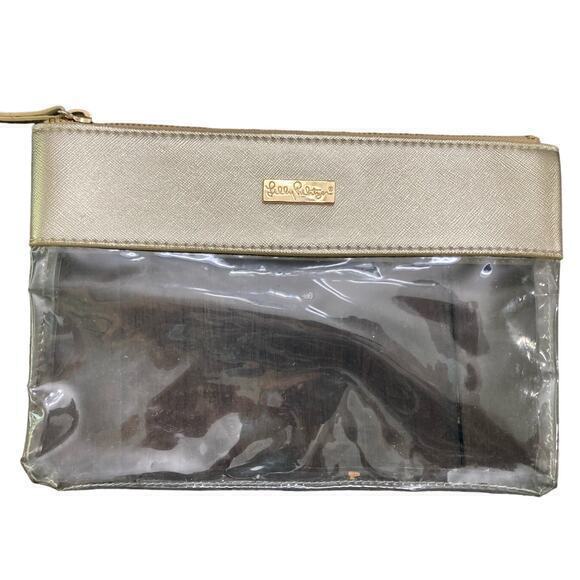 Lilly Pulitzer Gold Clear Makeup Travel Pouch Cosmetic Pencil Case Bag - Picture 2 of 10